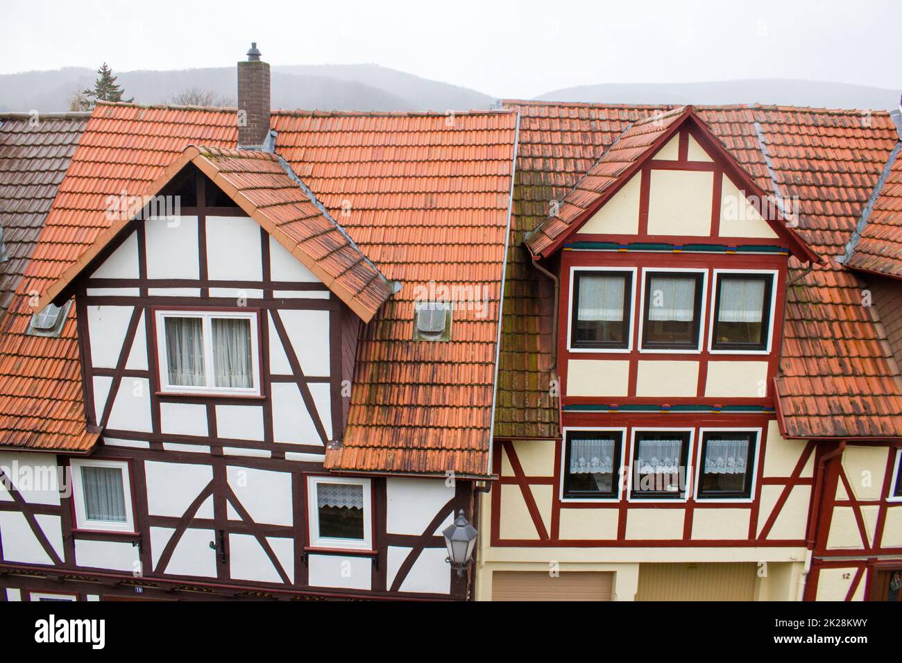Case pittoresche a Bad Sooden Allendorf, nella valle di Werra, in Germania Foto Stock