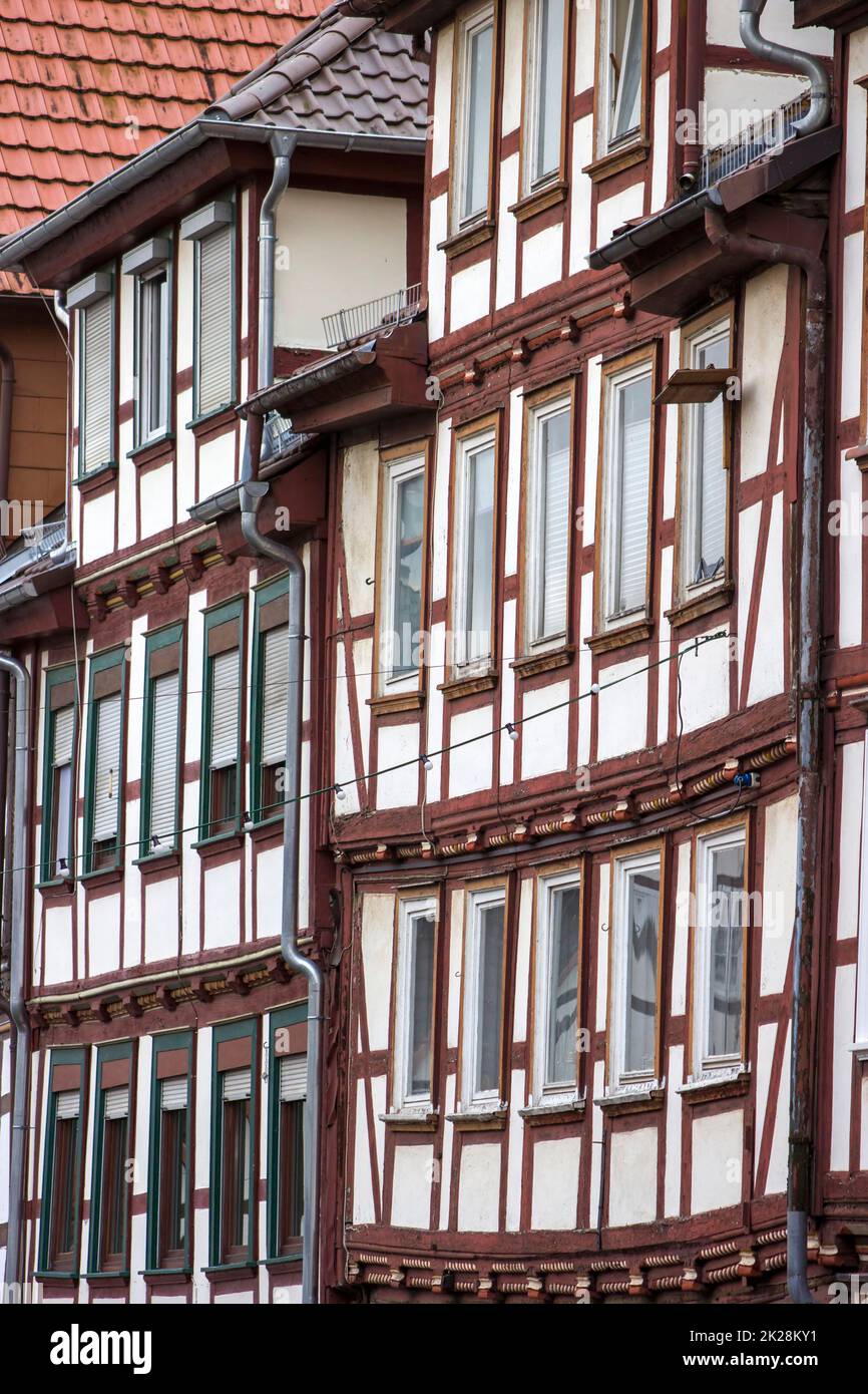 Case pittoresche a Bad Sooden Allendorf, nella valle di Werra, in Germania Foto Stock