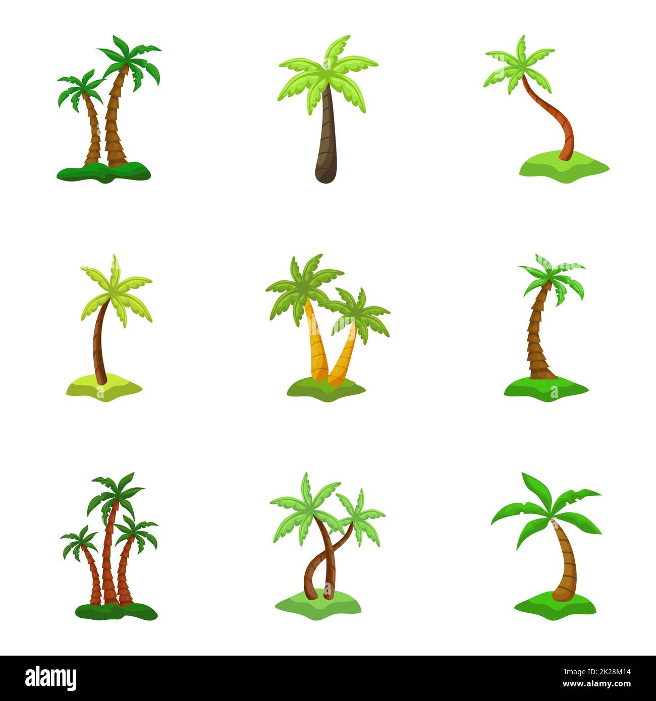 Set di 9 alberi di palma su sfondo bianco - Vector Foto Stock