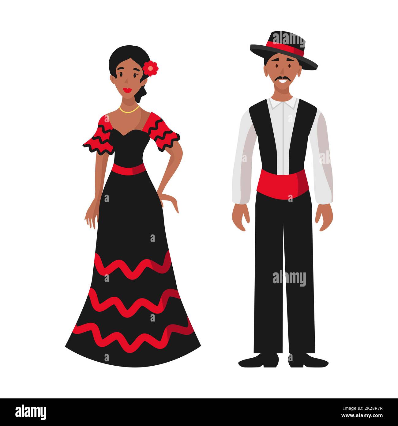 Ragazza e uomo in costumi nazionali di festa folk spagnolo - Vector Foto Stock