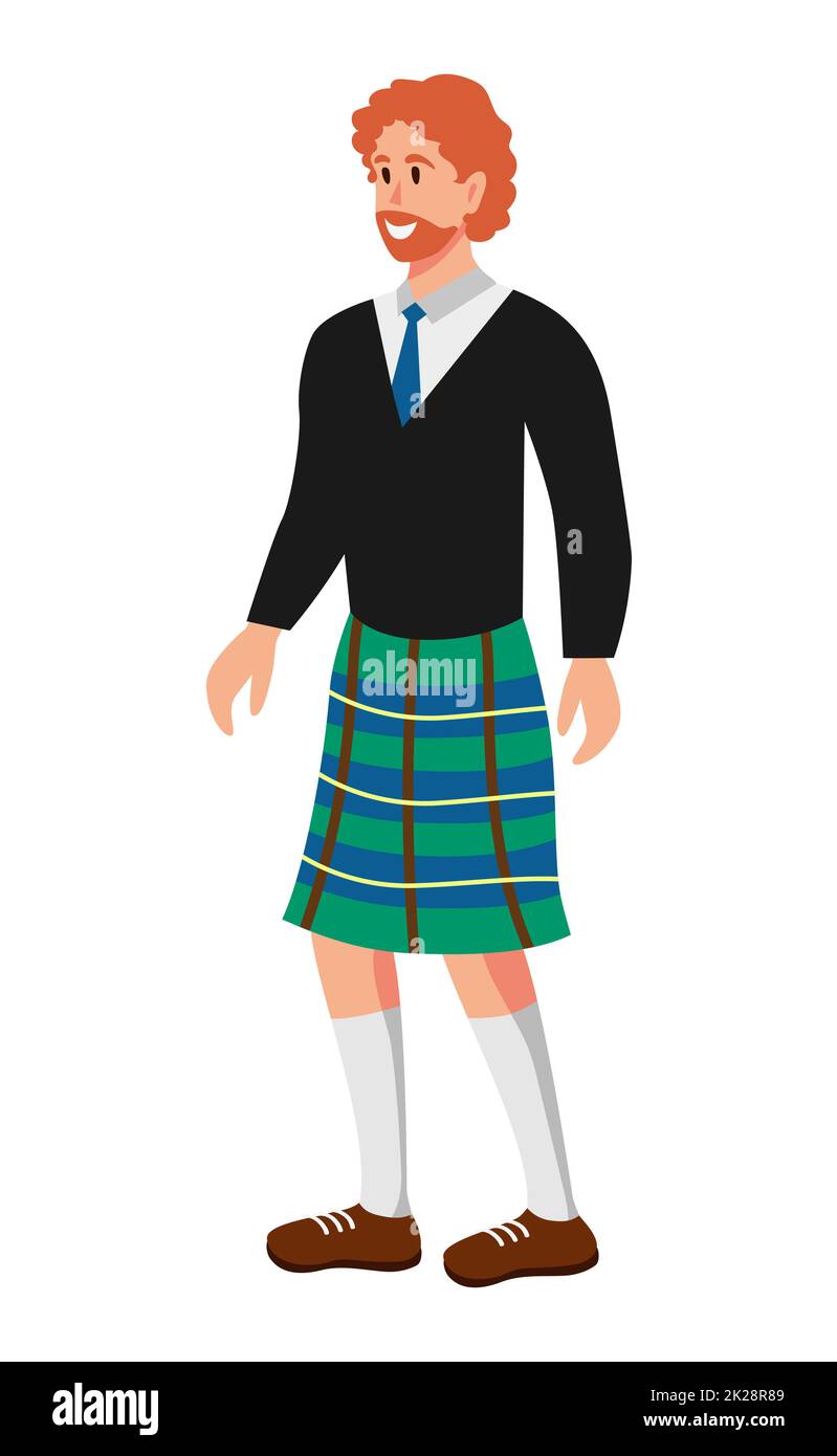 Uomo in abito scozzese folk kilt - Vector Foto Stock