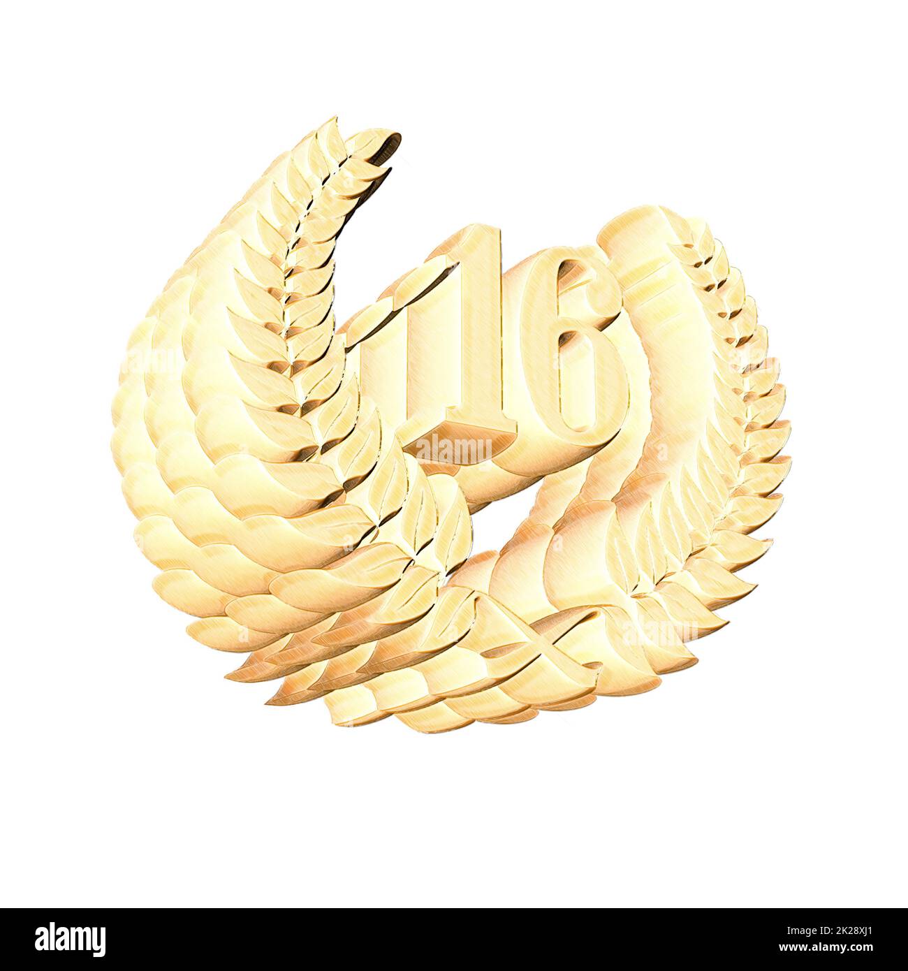 Numero 16 con corona di alloro o corona d'onore come 3D-illustrazione, 3D-rendering Foto Stock Numero 16 con corona di alloro o corona d'onore come 3D-illustrazione, 3D-rendering Foto Stock