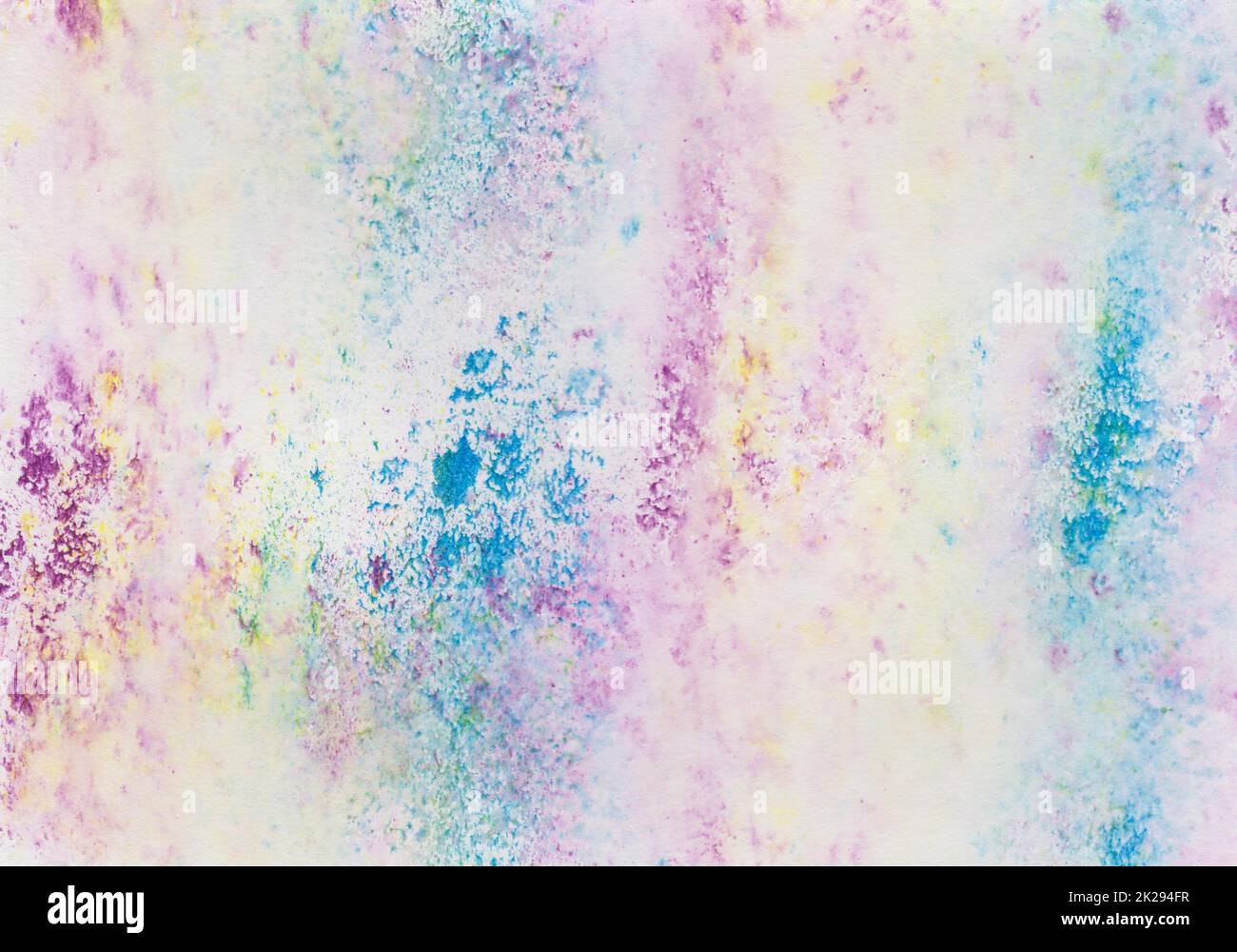 Pittura ad acquerello in blu, viola e giallo che aveva dipinto con un rullo in poliestere Foto Stock