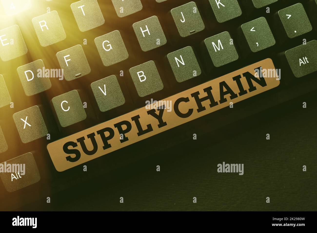 Segno di scrittura a mano Supply Chain. Business showcase network tra un'azienda e i fornitori nella produzione di un prodotto digitando script di codice del programma, Abstract Download New Online Journal Foto Stock
