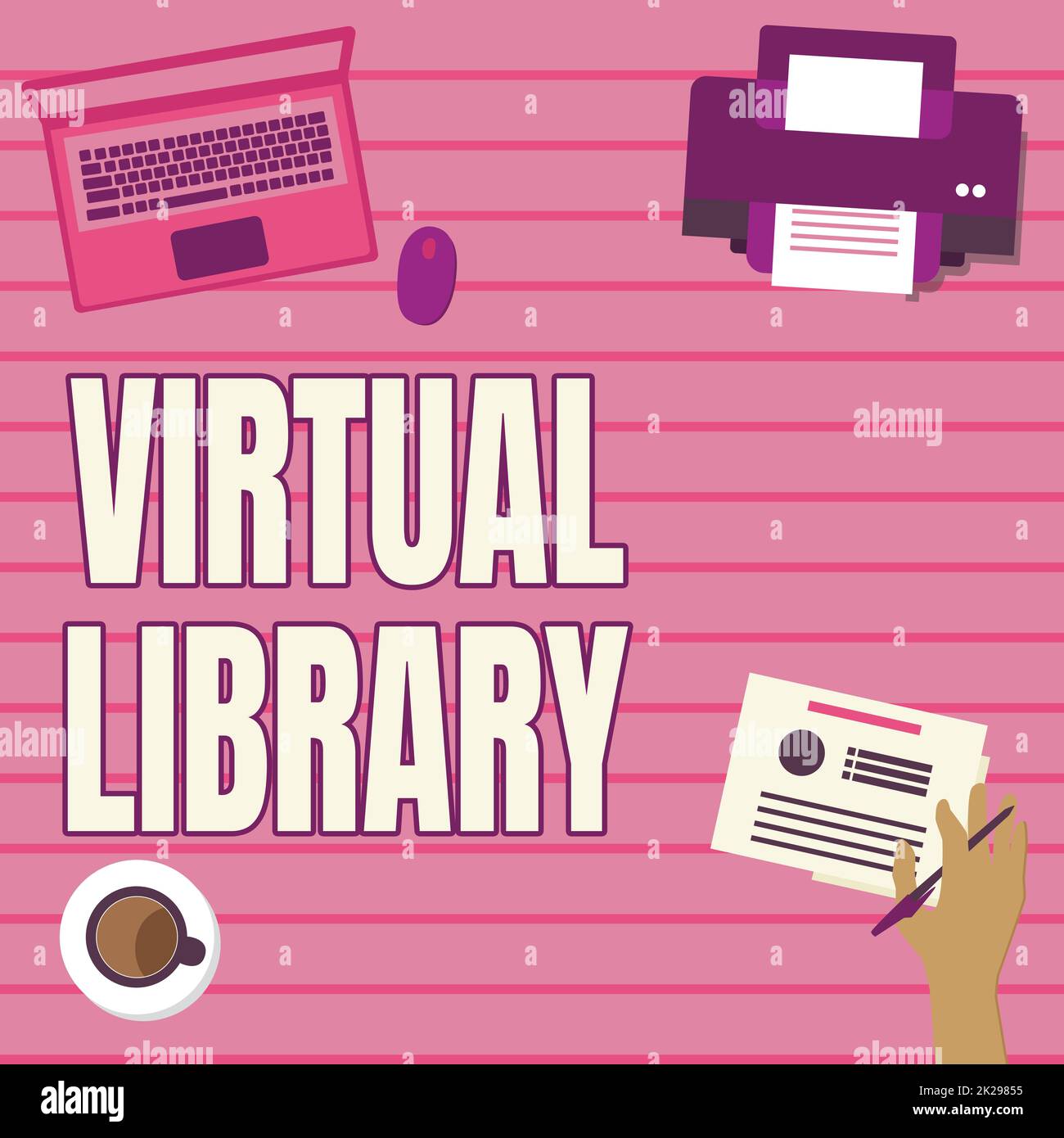 Segno di testo che mostra la libreria virtuale. Business idea Virtual Library Hand Holding Pen creazione di piani per nuove idee sorprendenti Foto Stock