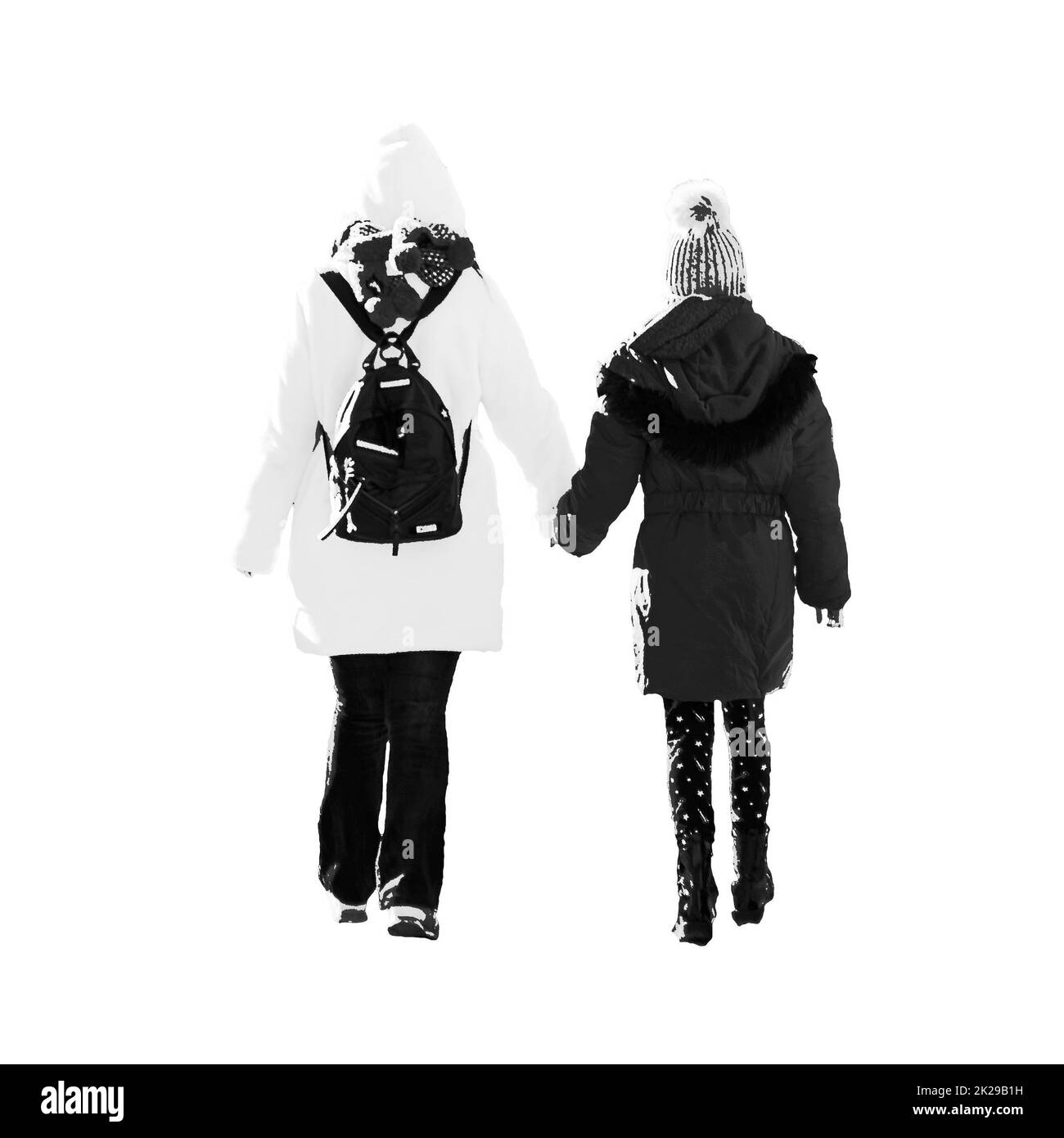 Madre e figlia Walking isolato grafico Foto Stock