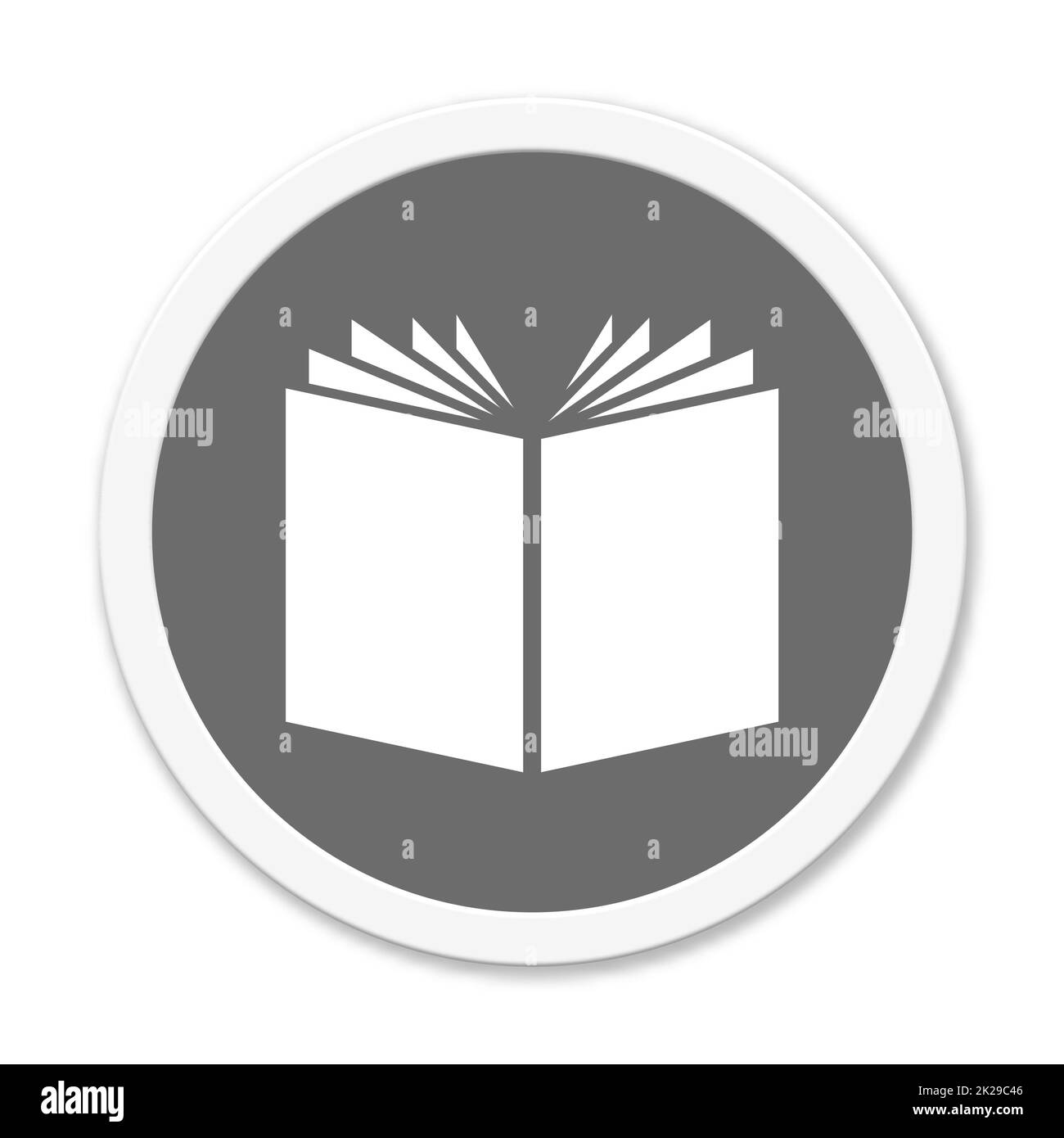Pulsante grigio con cornice bianca: Libro, lettura o premere Foto Stock