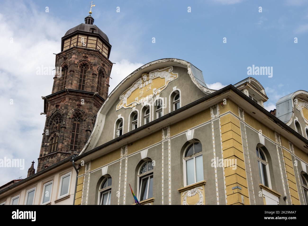 La parrocchiale evangelica luterana di San Jacobi, nel centro storico di GÃ¶ttingen, nella bassa Sassonia, è una chiesa sala gotica a tre navate costruita tra il 1361 e il 1433. Patrono della Chiesa è Giacomo il Vecchio. A 72 metri di altezza, la torre della chiesa è l'edificio più alto Foto Stock