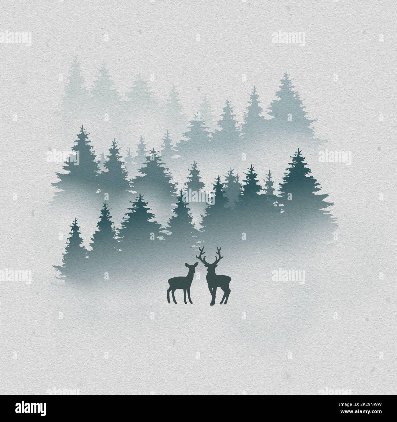 Cervo e capriolo in illustrazione mistica della foresta Foto Stock