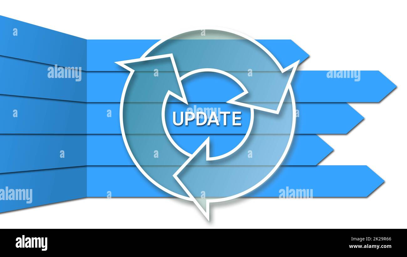 AGGIORNARE la scritta con il simbolo di aggiornamento isolato su sfondo bianco - Software Update computer Program Service Support Foto Stock
