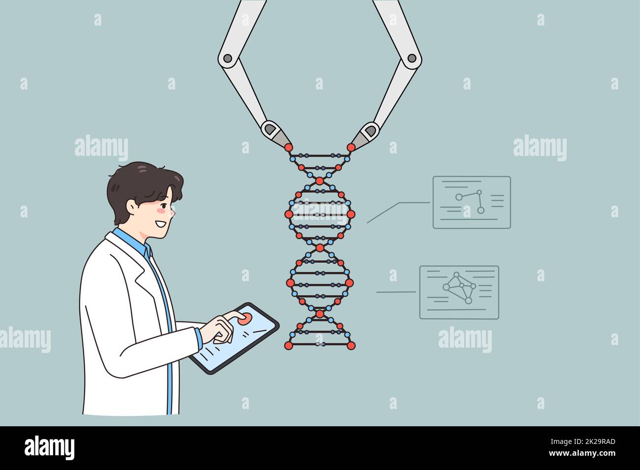 Lo scienziato opera il braccio robotico sul DNA Foto Stock