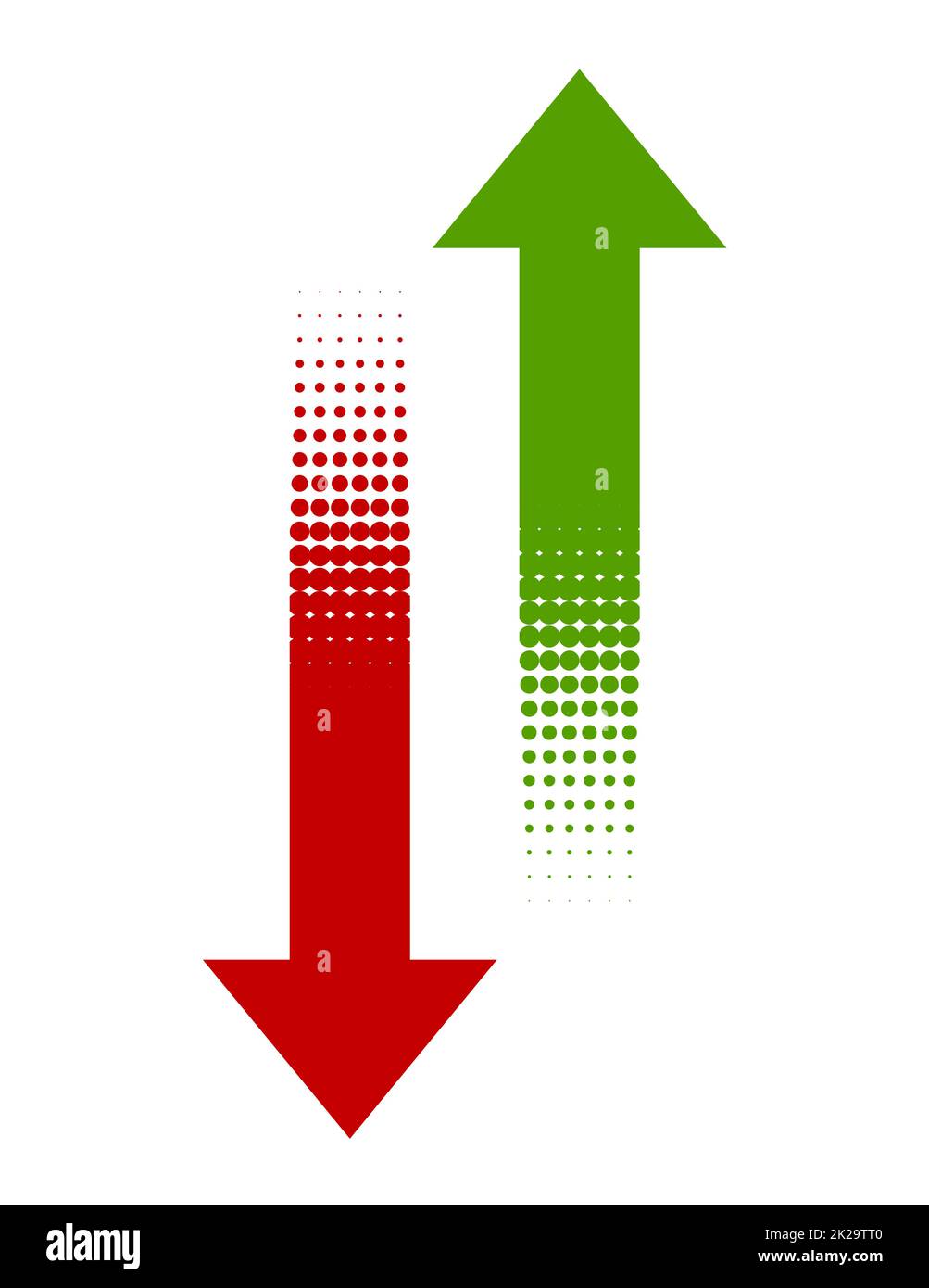 Icone a freccia rosse e verdi con punti Foto Stock