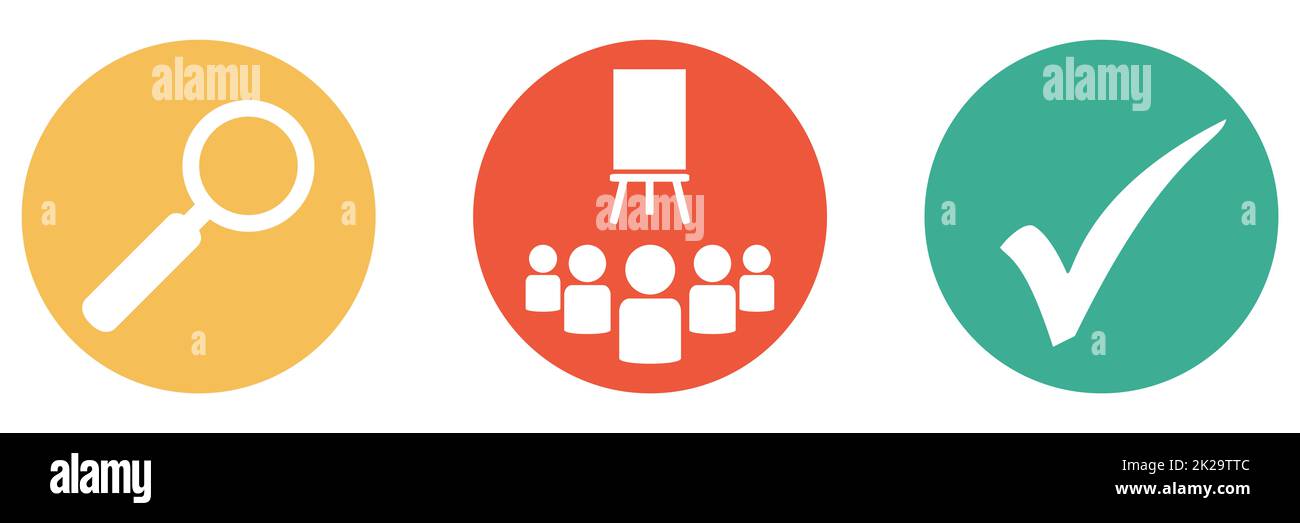 Banner pulsante: Training, webinar o seminario con ingrandimento e segno di spunta Foto Stock