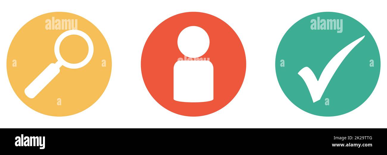 Banner pulsante: Personale o persone con ingrandimento e segno di spunta Foto Stock