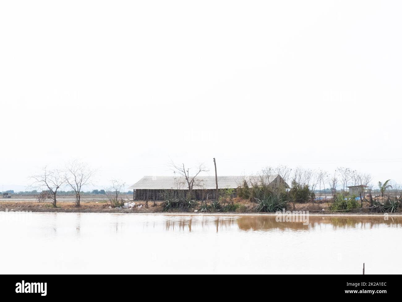 Vista panoramica di una fattoria industriale di Salt Storage Shed. Commercio economico agricolo. Foto Stock