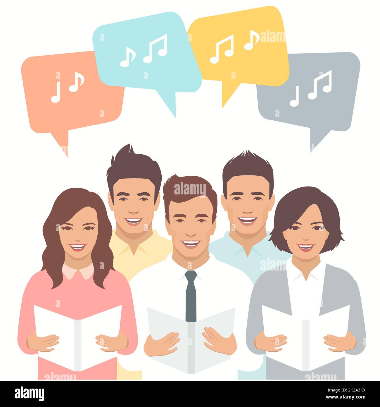 Popolo cristiano. Canto del coro, scuola di musica, gruppo vocale uomo e donna, illustrazione vettoriale cartoon Foto Stock