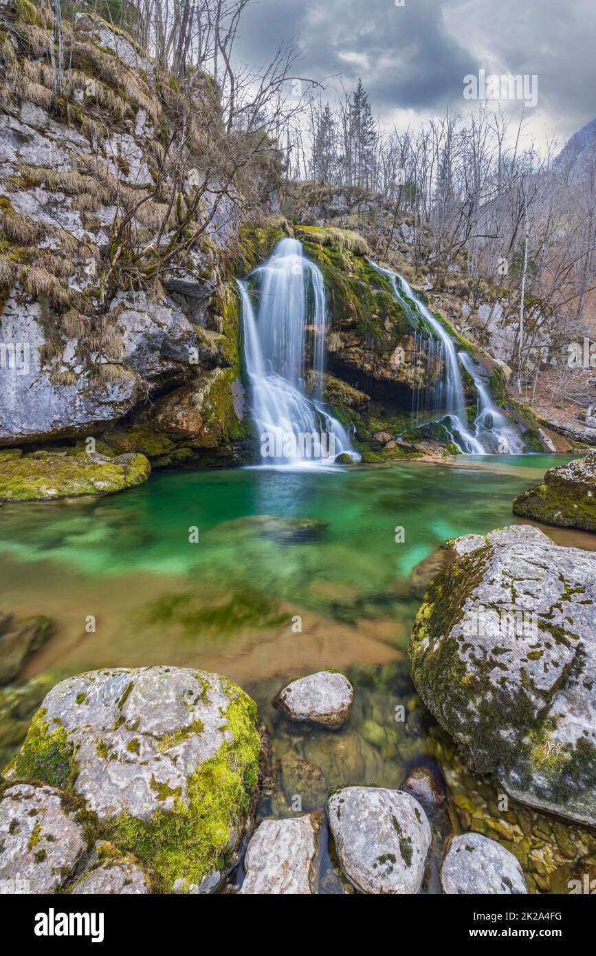 Cascata Virje (Slap Virje), Parco Nazionale Triglavski, Slovenia Foto Stock