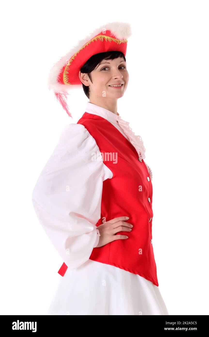 Mardi Gras, ritratto di una giovane donna attraente in uniforme della Guardia di Carnevale Foto Stock