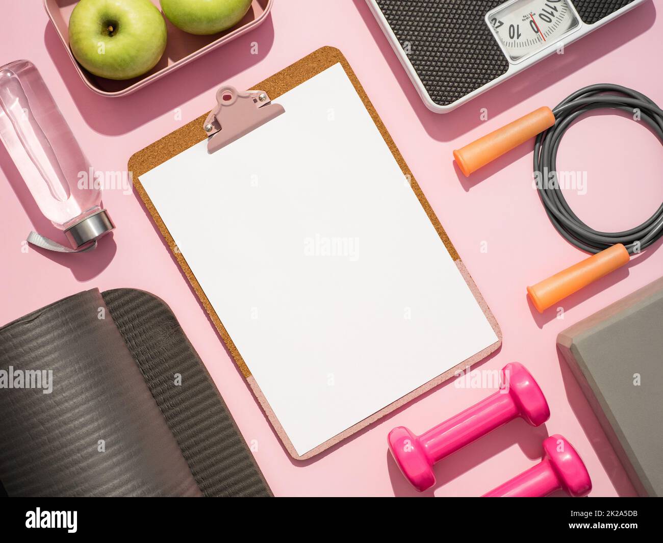 Fitness copyspace, piano di allenamento mockup appunti Foto Stock