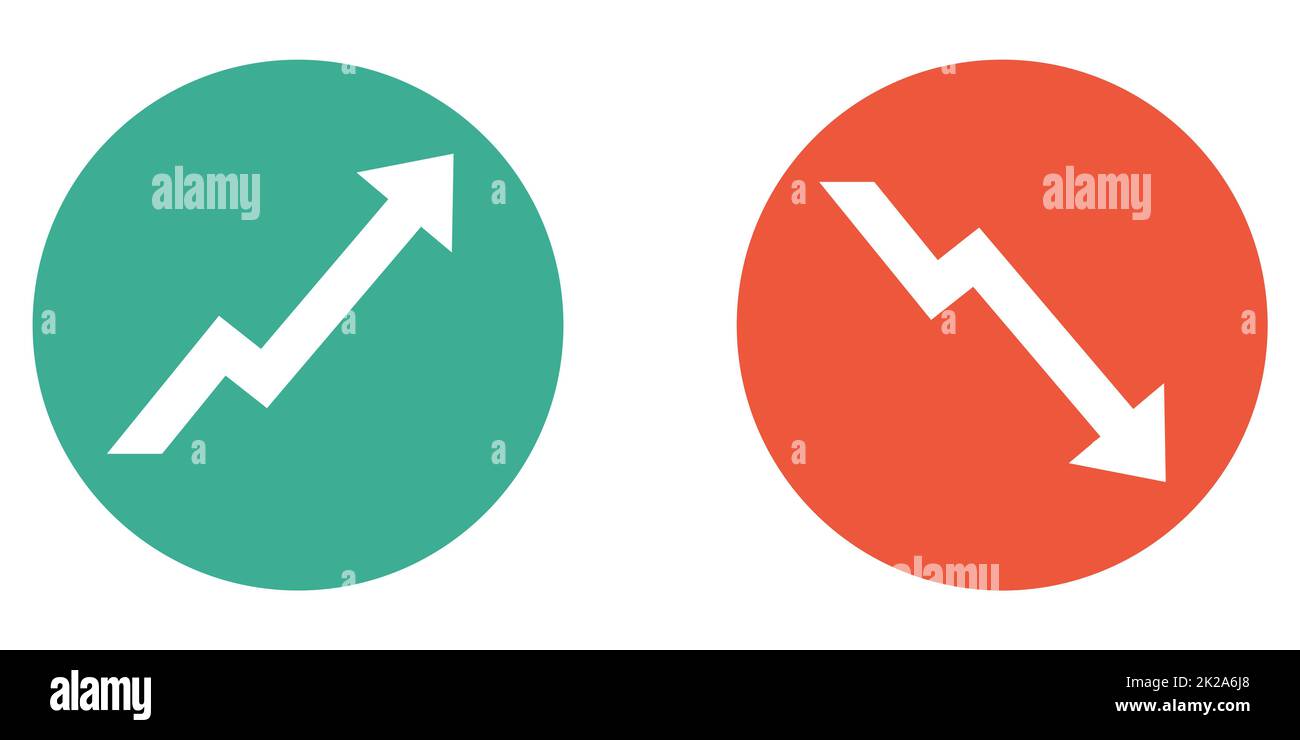Banner con 2 pulsanti: Freccia su e giù verde e rosso Foto Stock