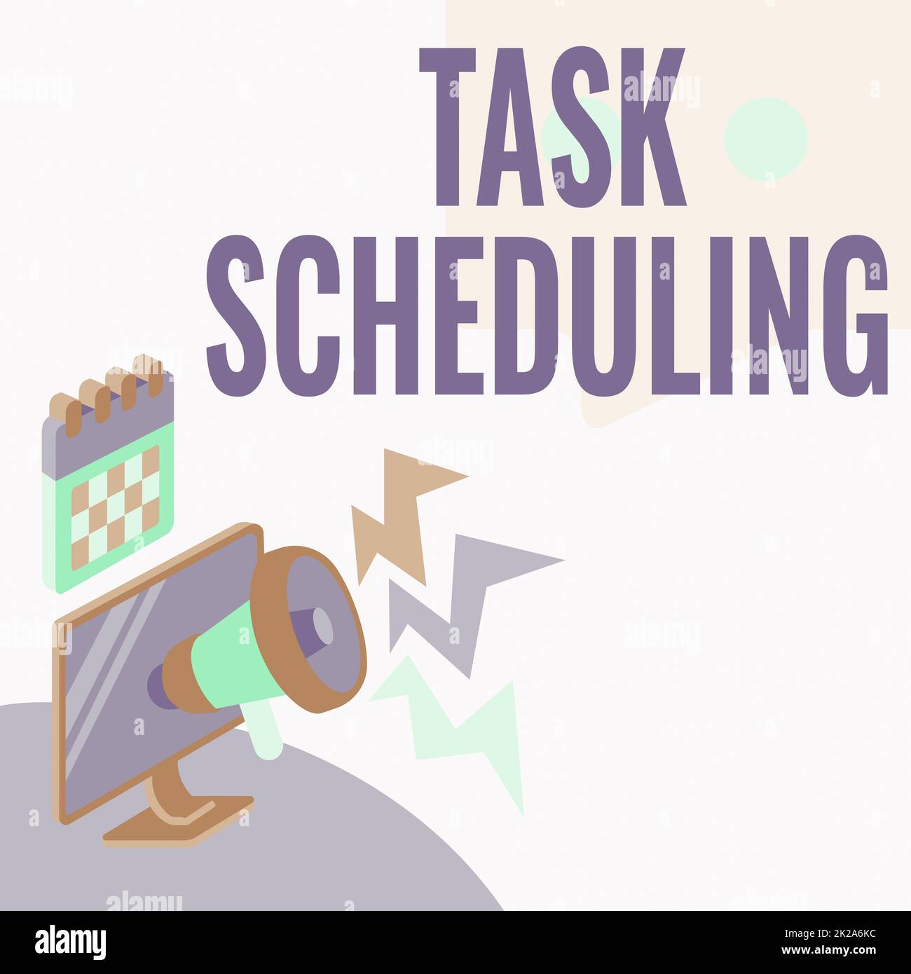 Programmazione attività scrittura testo. Business Concept l'assegnazione dei tempi di inizio e fine a una serie di compiti soffitto Megaphone disegno dare reazione fare Annuncio. Foto Stock