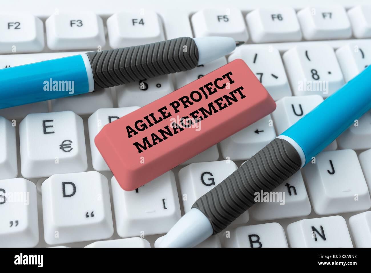 Firma di scrittura a mano Agile Project Management. Concetto che significa metodologia di gestione dalla tecnologia tradizionale a quella moderna scaricare file e dati online, caricare codici di programmazione Foto Stock