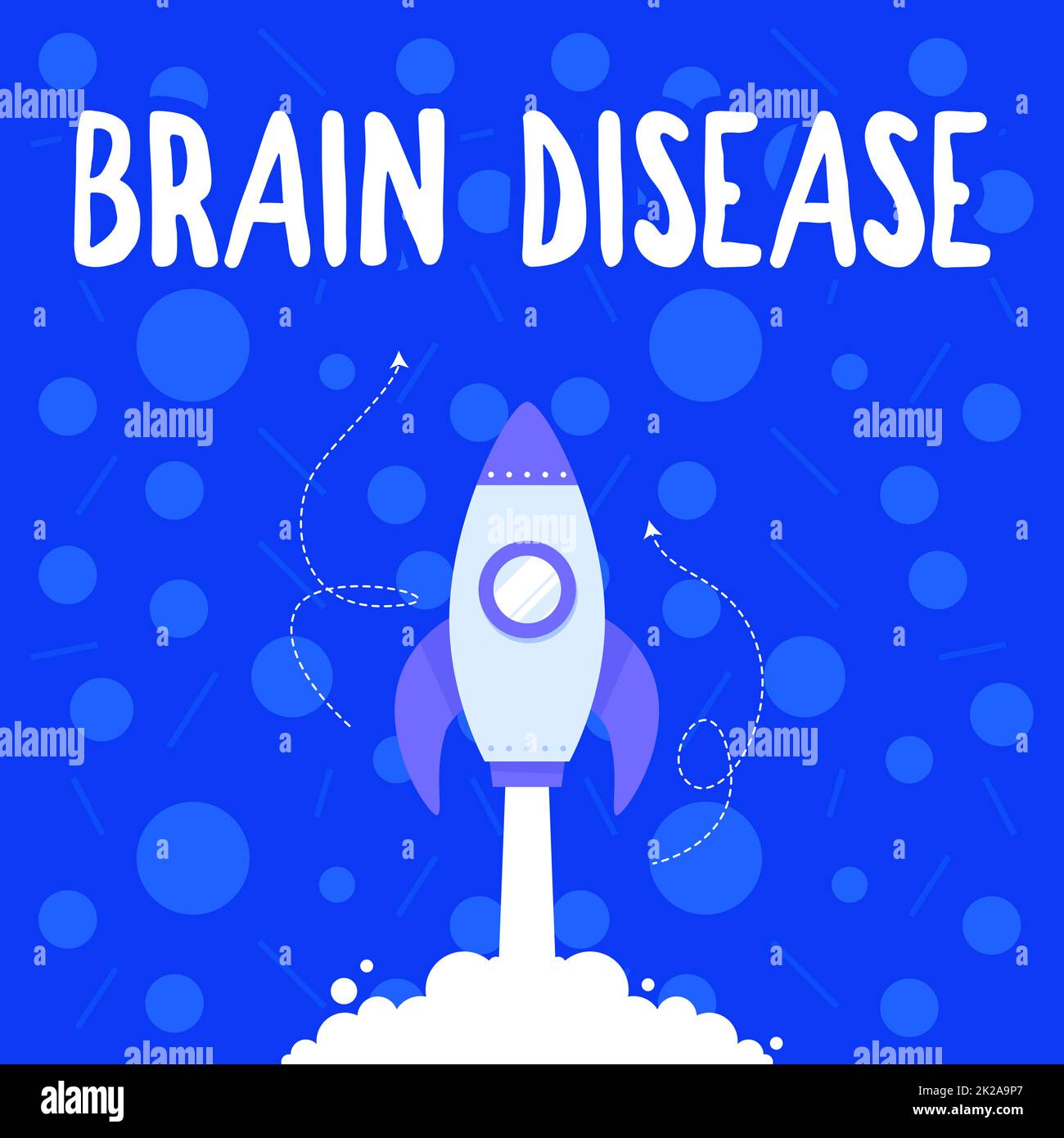 Visualizzazione concettuale malattia cerebrale. Concetto che significa un disordine neurologico che deteriora il sistema s è nervi Illustrazione della nave del razzo che lancia diritto veloce fino allo spazio esterno. Foto Stock