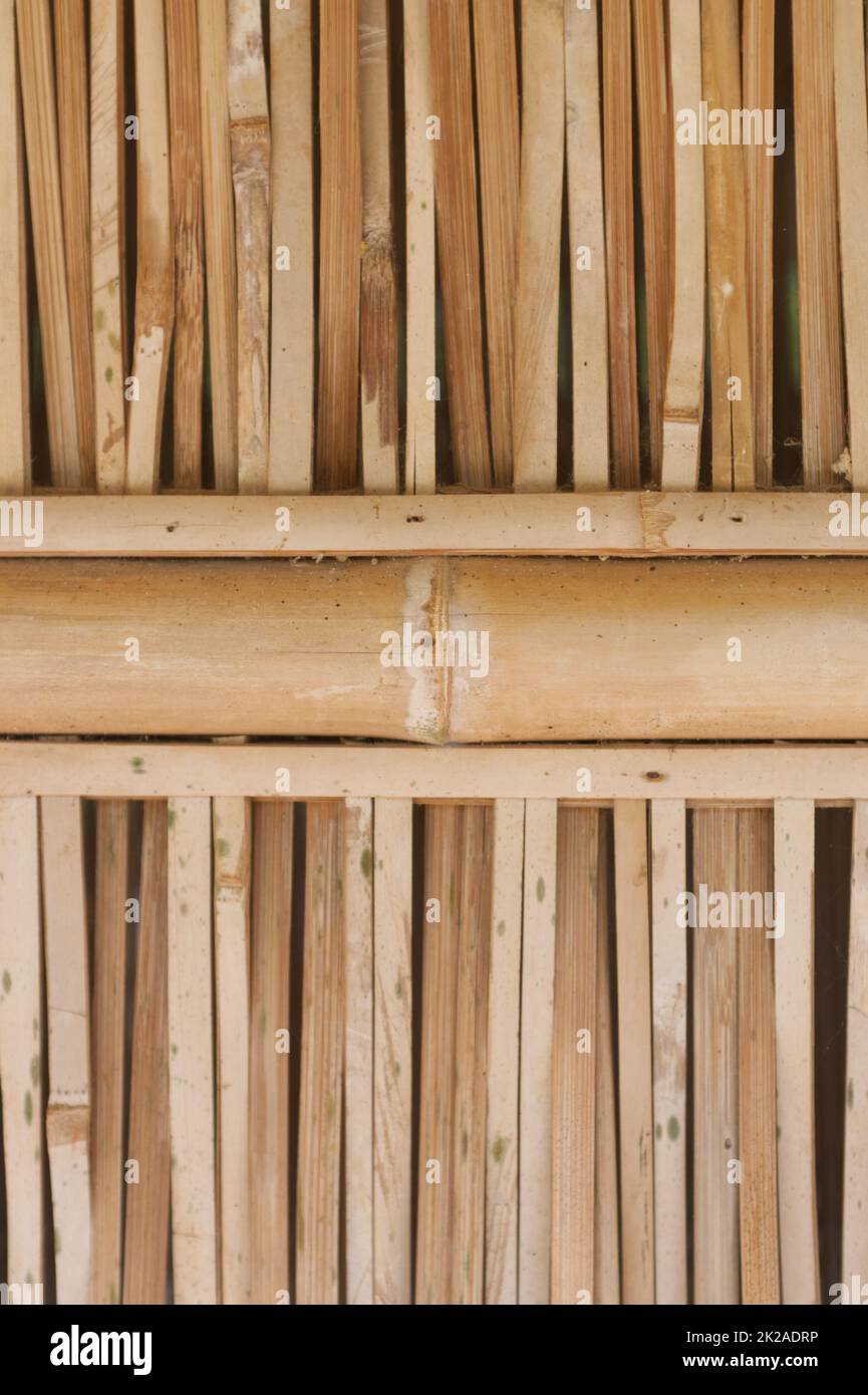 Vecchia struttura di recinzione del gambo di bambù di tono marrone. Foto Stock