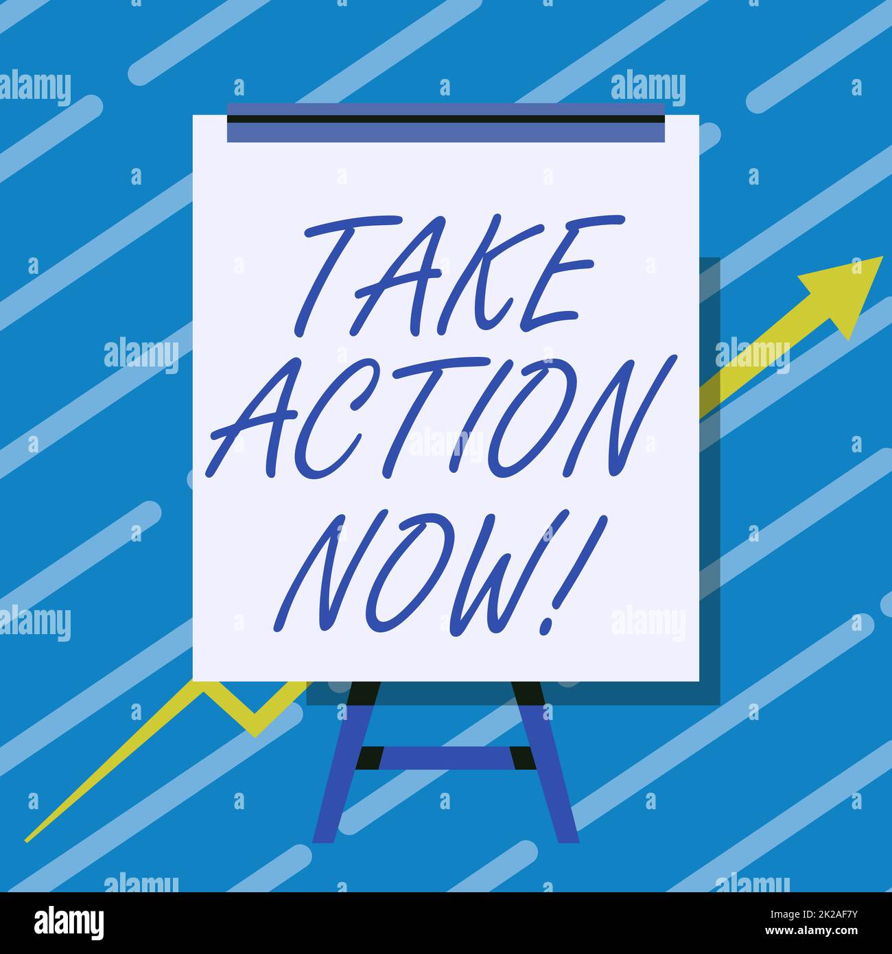 Segno di scrittura della mano prenda l'azione ora. Vetrina aziendale chiedere a qualcuno di iniziare a fare buone prestazioni incoraggiare Whiteboard Drawing con freccia in su presentazione Growing Graph. Foto Stock