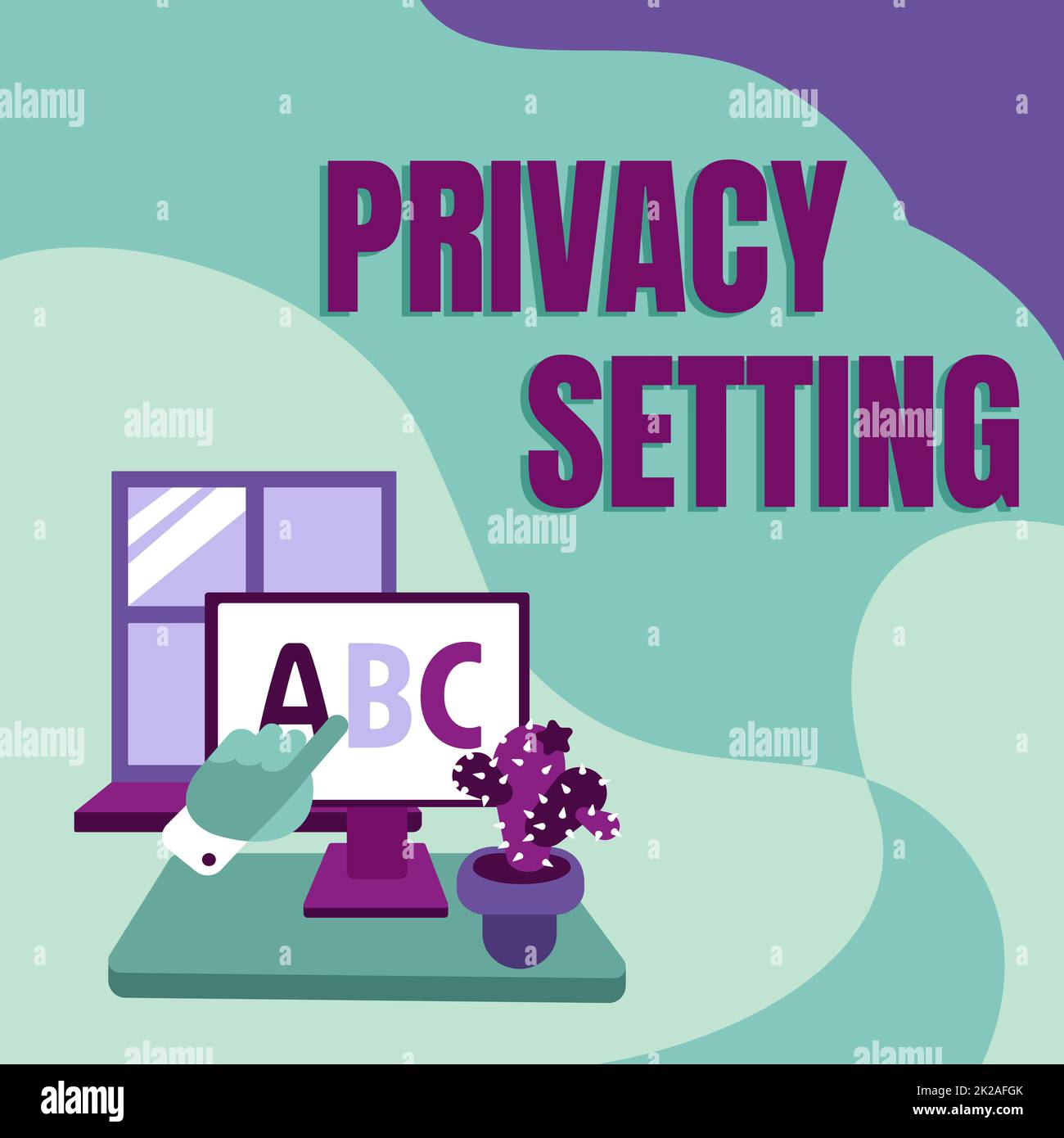 Impostazione della privacy della visualizzazione concettuale. Business Concept limitare l'accesso al profilo e quali informazioni possono vedere mano che mostra lettere puntando lo schermo del browser Web con Cactus a lato. Foto Stock Impostazione della privacy della visualizzazione concettuale. Business Concept limitare l'accesso al profilo e quali informazioni possono vedere mano che mostra lettere puntando lo schermo del browser Web con Cactus a lato. Foto Stock