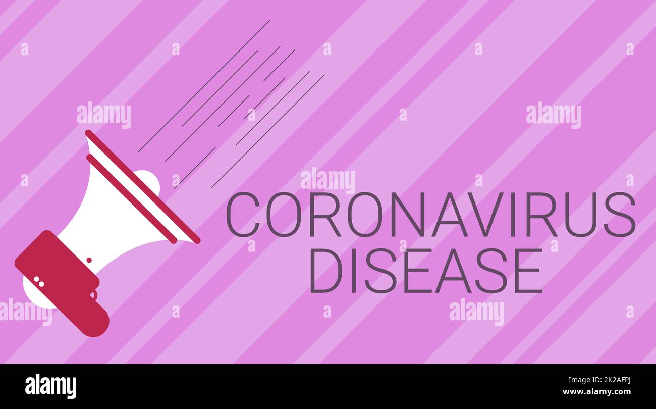 Didascalia di testo che presenta la malattia di Coronavirus. Concetto di Internet definito come malattia causata da un nuovo virus SARSCoV2 Illustrazione di Un Megaphone rendendo veloce annuncio importante. Foto Stock