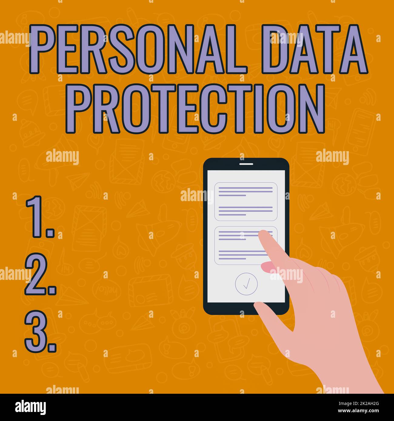 Visualizzazione concettuale protezione dei dati personali, vetrina aziendale protezione e identificazione delle informazioni personali per il sistema di sicurezza Illustrazione della mano U. Foto Stock