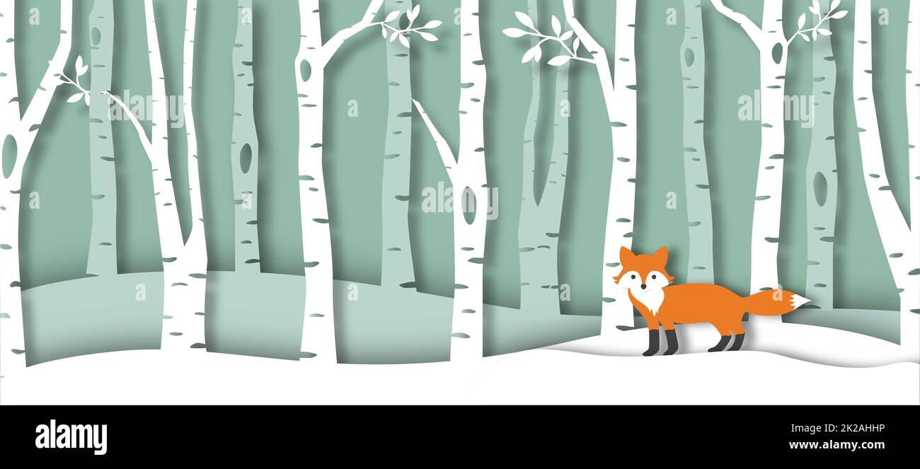 Carta taglio volpe in cartone animato foresta Foto Stock