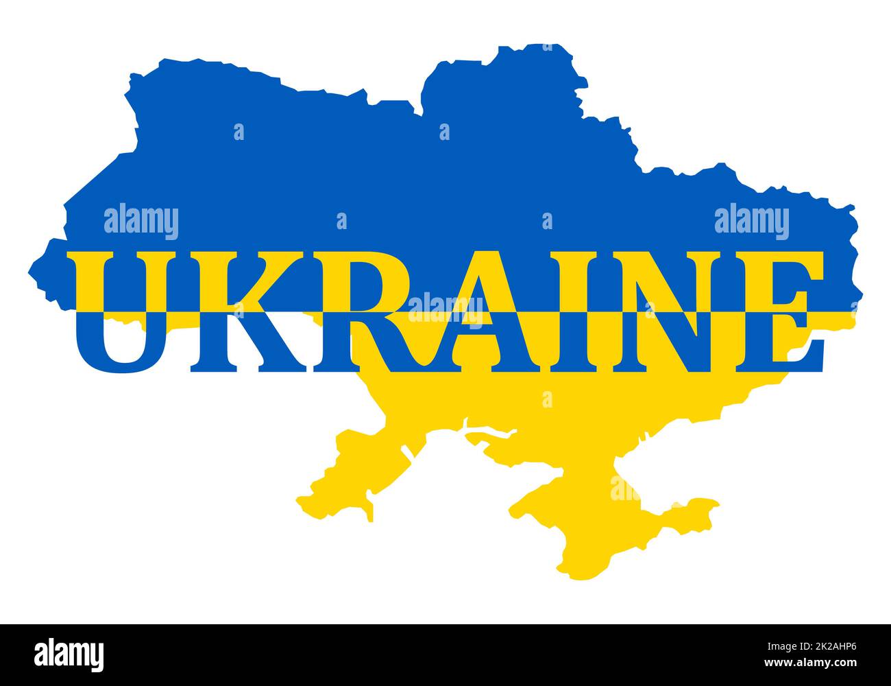 Illustrazione vettoriale della bandiera incorporata nella carta dell'Ucraina con testo. Concetto ucraino banner per la protesta internazionale, e fermare la guerra contro l'Ucraina e l'invasione sul suo territorio. Foto Stock