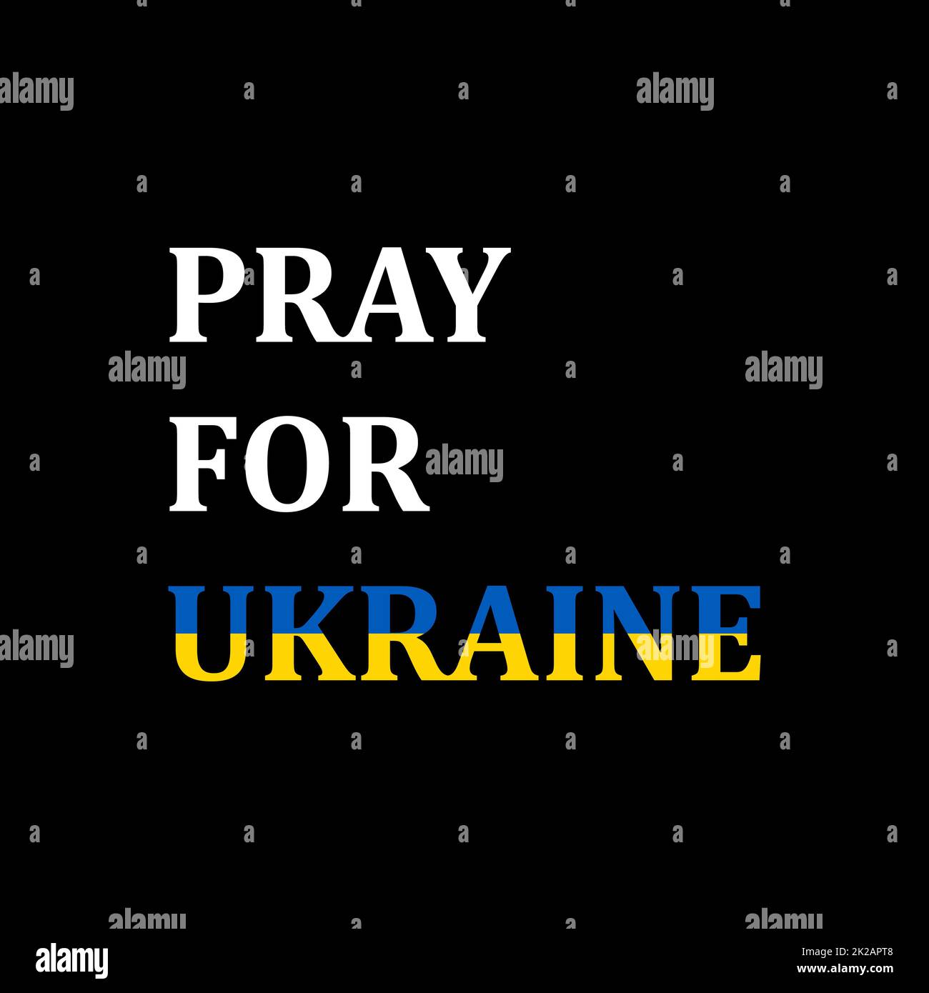 Illustrazione vettoriale della preghiera per l'Ucraina. Concept salvare l'Ucraina dalla Russia e si prega di fermare la guerra. Testo ucraino a colori della bandiera. Pregate per la pace in Ucraina. Il mondo intero prega per l'Ucraina. Foto Stock