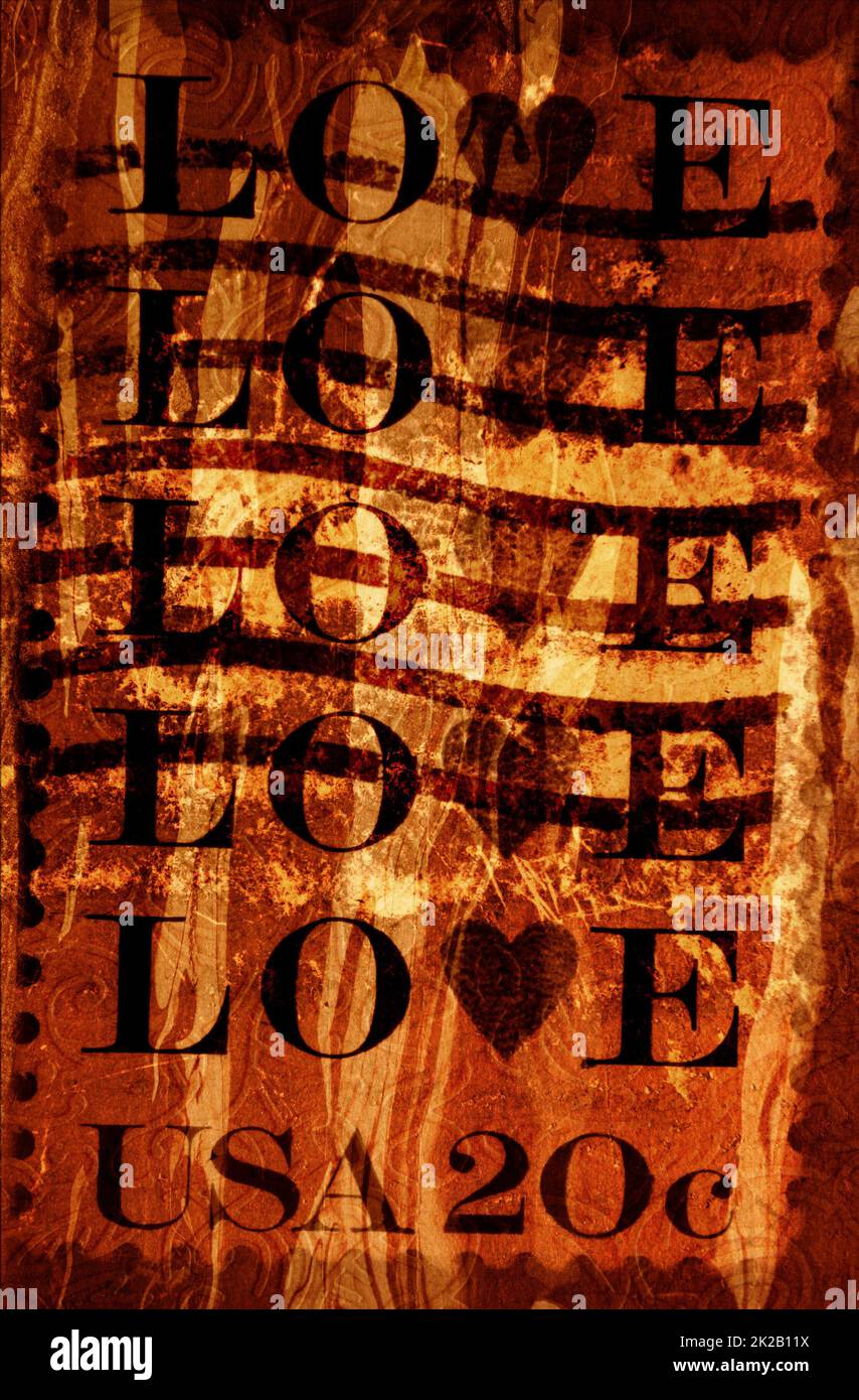 Grunge stile sfondo con Love Stamp dagli Stati Uniti Foto Stock