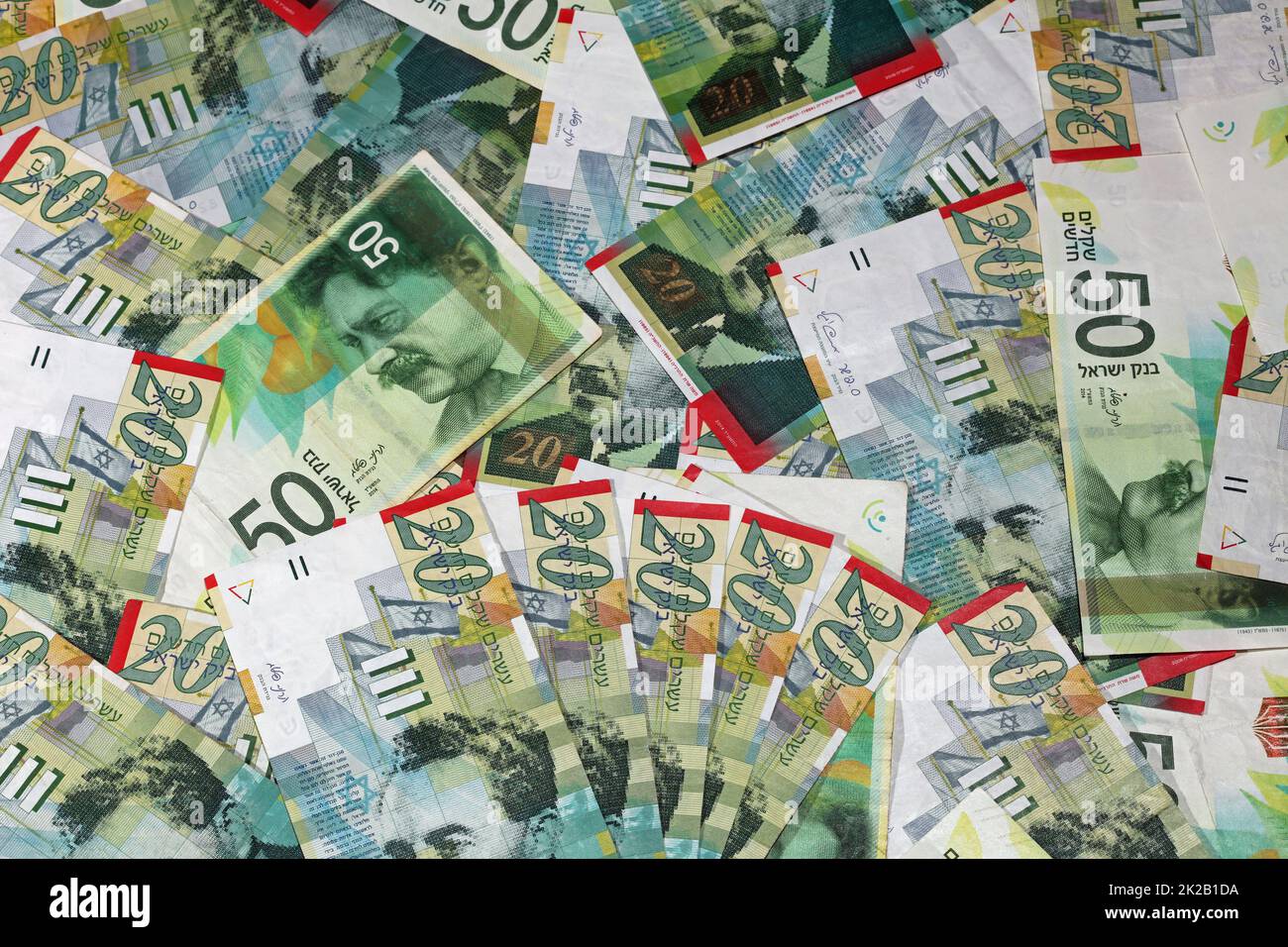 Banconote israeliane del nuovo Shekel Foto Stock