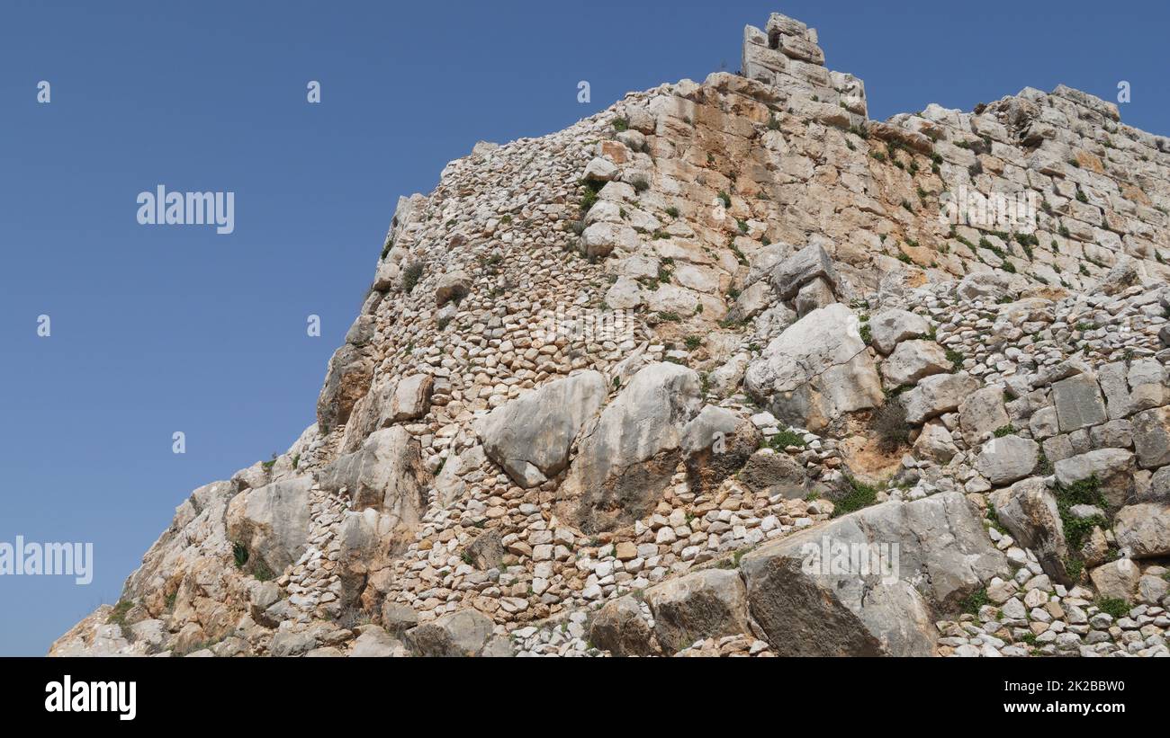 Fortezza di Nimrod in Israele, resti di castello sulle alture del Golan vicino al confine israeliano con il Libano. La Fortezza di Nimrod, Parco Nazionale, scenario o Foto Stock