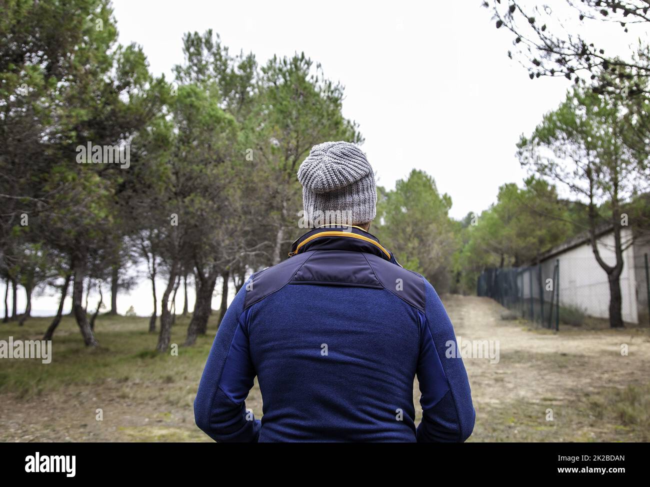 Persona con cappuccio nella foresta Foto Stock