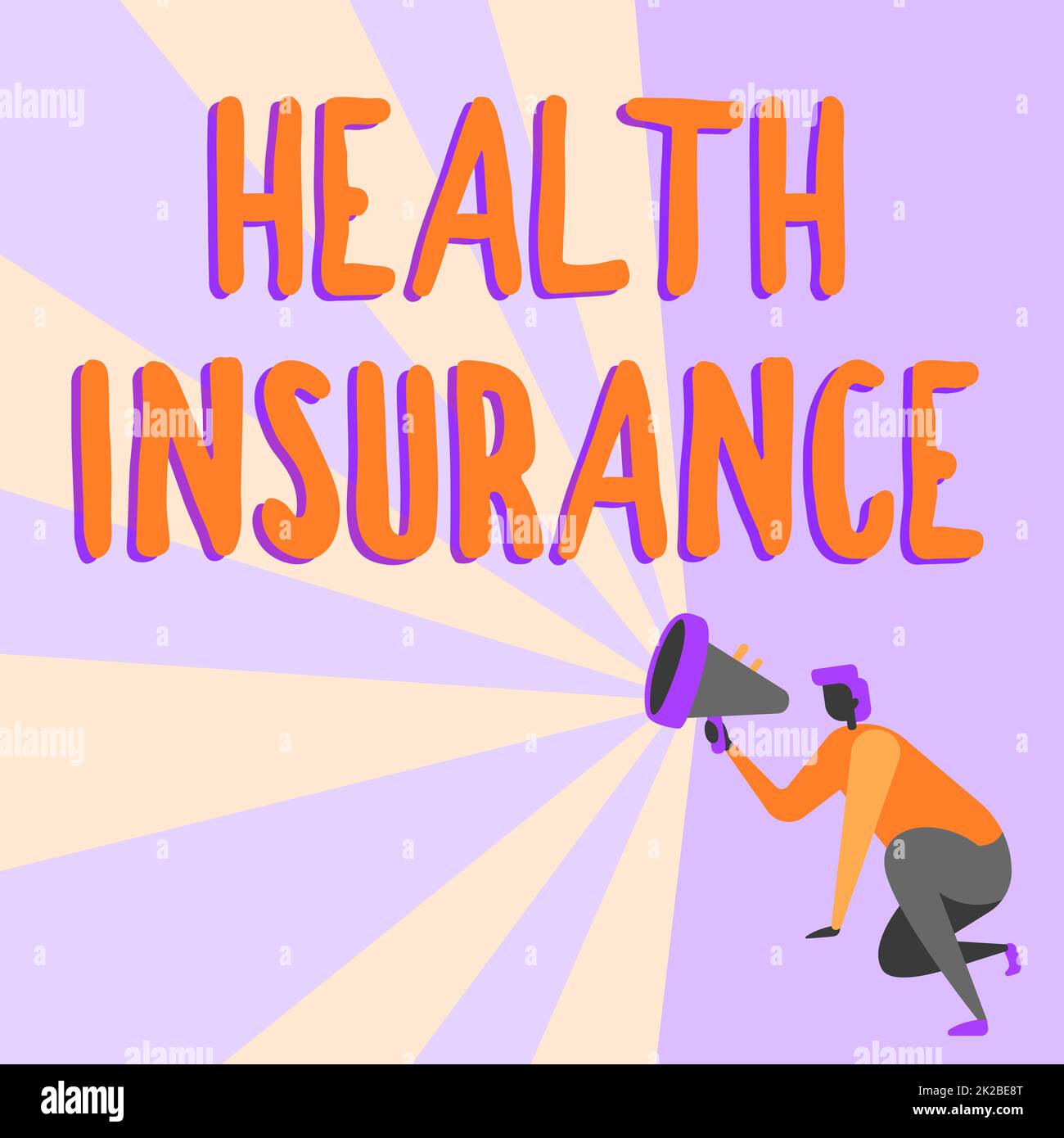 Segno di testo che mostra assicurazione sanitaria, parola scritta sul sistema di finanziamento delle spese mediche dell'assicurato Illustrazione di Una persona inginocchiata usando me Foto Stock