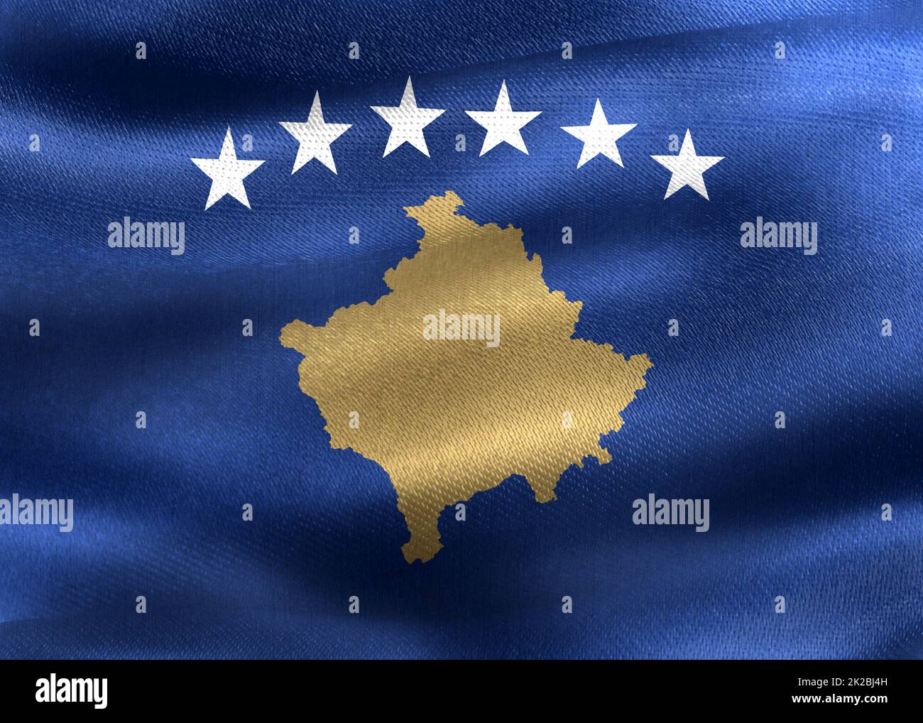 3D-Illustrazione di una bandiera del Kosovo - bandiera di tessuto di ondulazione realistica Foto Stock