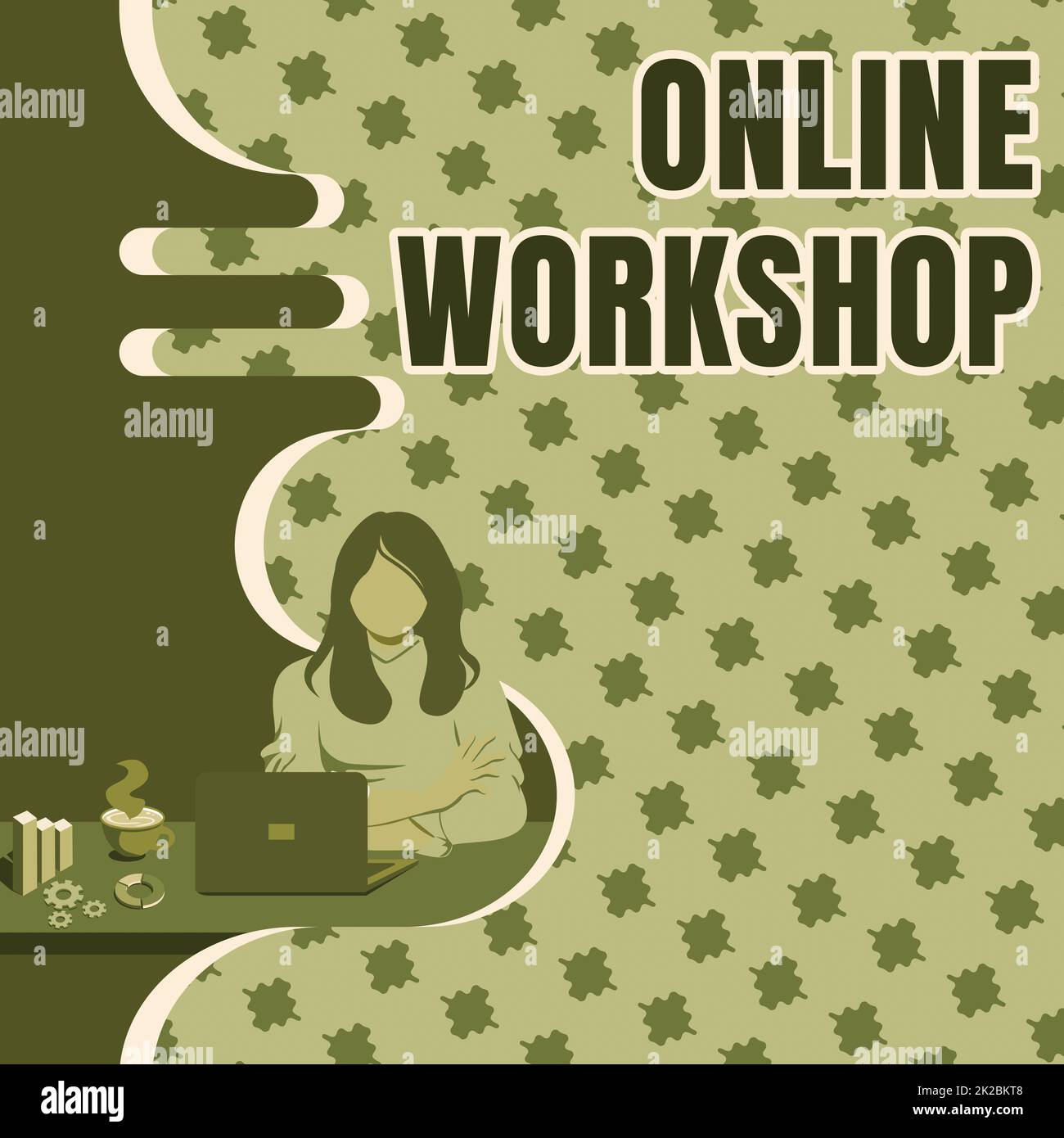 Cartello di testo che mostra il workshop online. L'approccio aziendale mostra di beni e merci sui siti web elettronici Donna seduta utilizzando laptop Online sessione di discussione ultimi progetti. Foto Stock