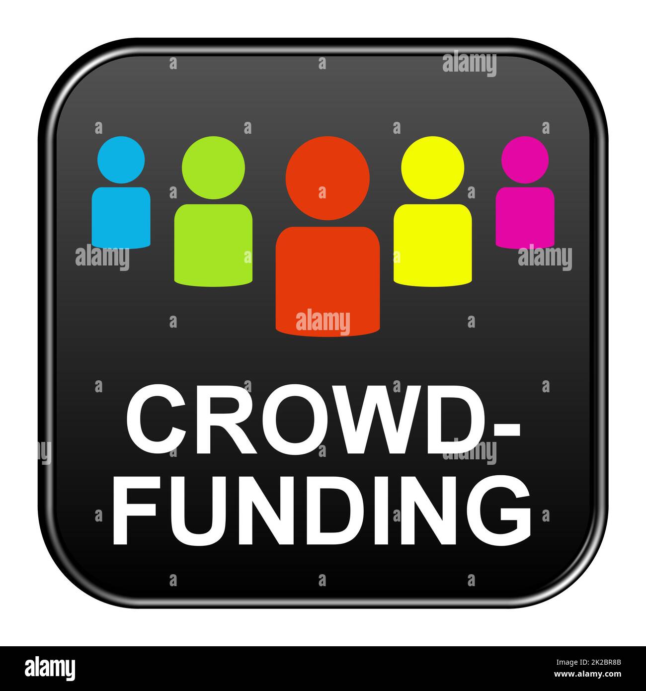 Crowdfunding - pulsante nero con l'icona del segno di spunta Foto Stock