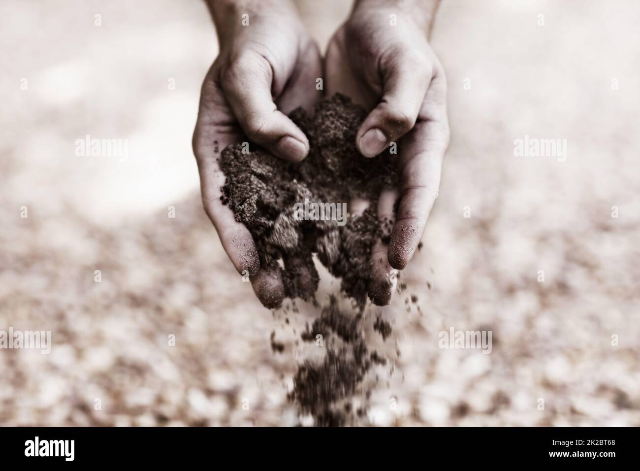 Ritorno della terra. Due mani che trattengono lo sporco. Foto Stock