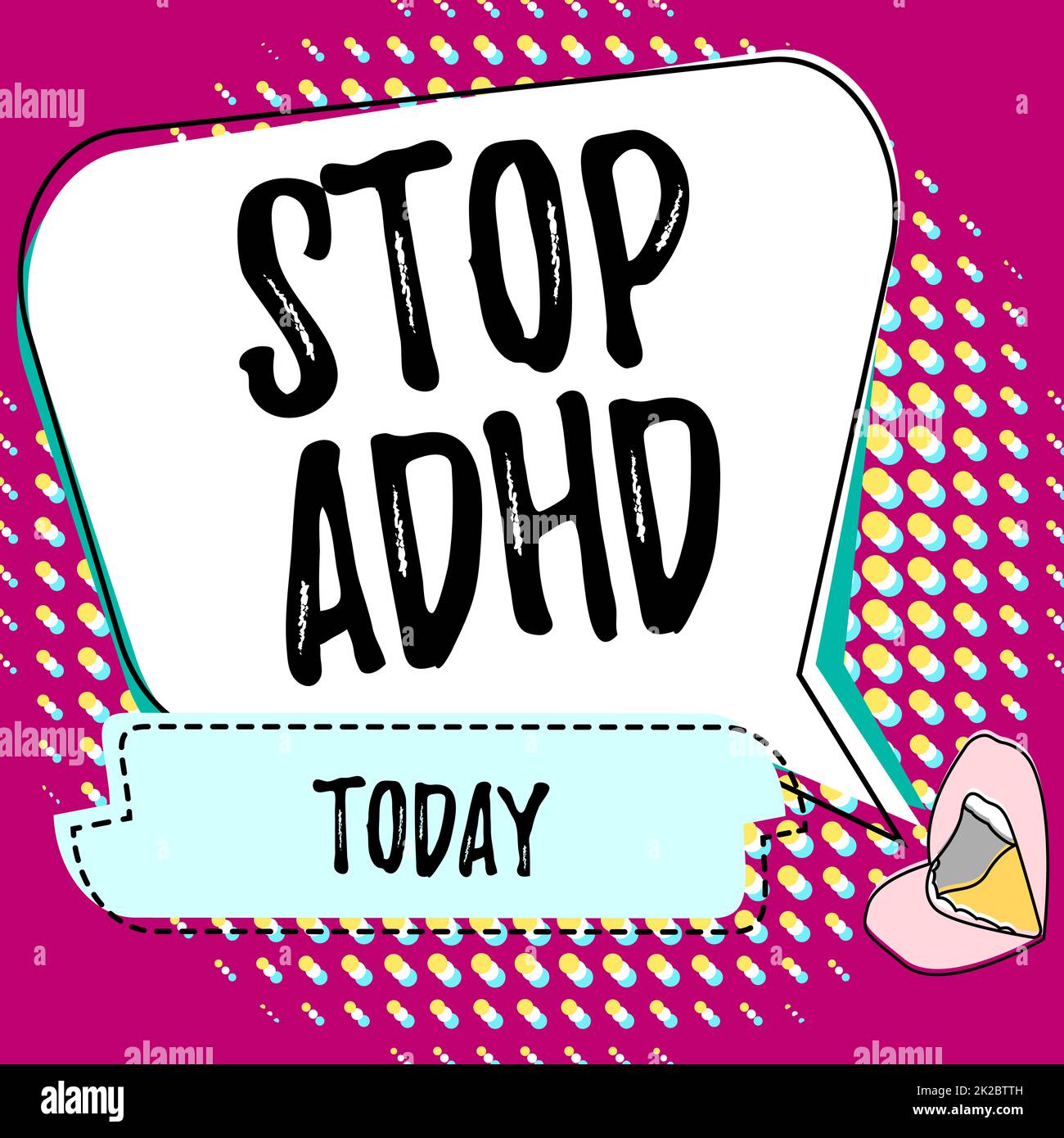 Ispirazione con segno Stop ADHD. Approccio aziendale mettere alla fine il disturbo di salute mentale dei bambini iperattivi labbra disegno Condivisione commenti positivi buone reazioni attraverso la bolla. Foto Stock