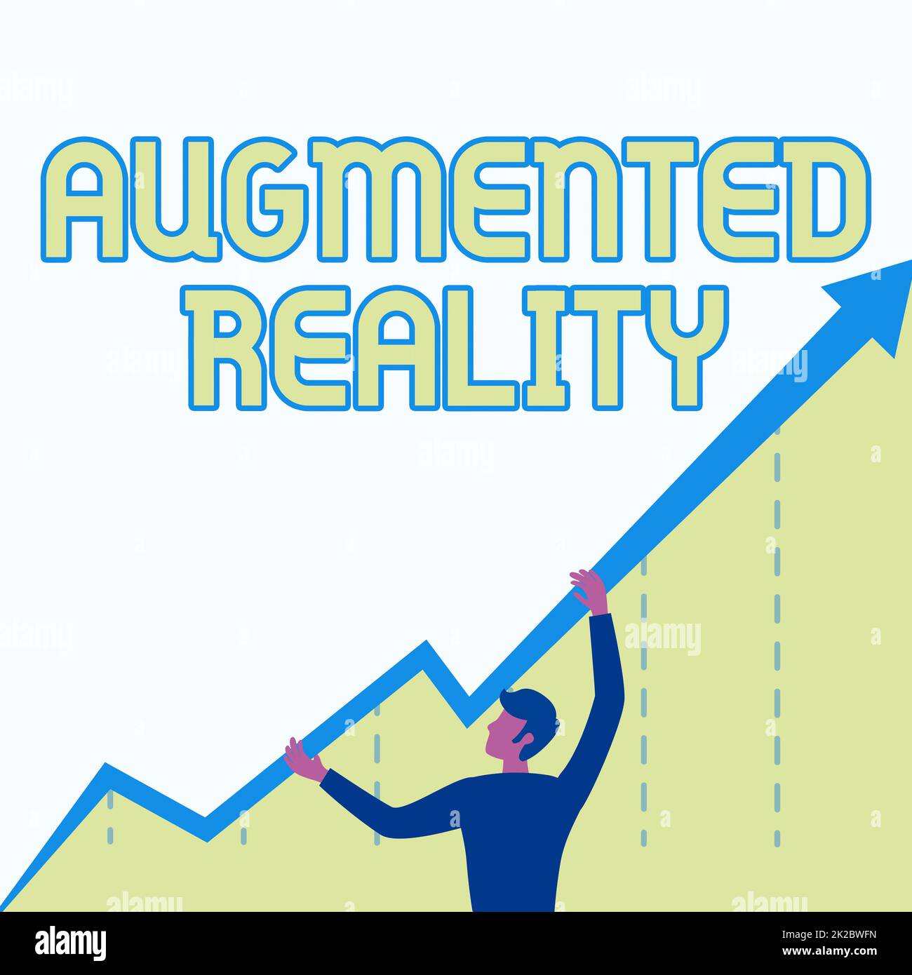 Scrittura a mano segno Augmented Reality. Business Approach Interactive Experience of a realworld Environment Man Drawing Holding Graph Arrow showing Business Growth. Foto Stock