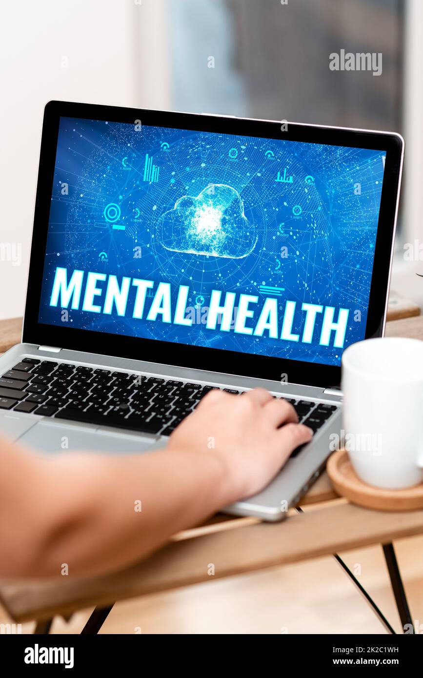 Scrittura visualizzazione testo Salute mentale. Parola scritta sullo stato del benessere emotivo, sociale e psicologico Foto Stock