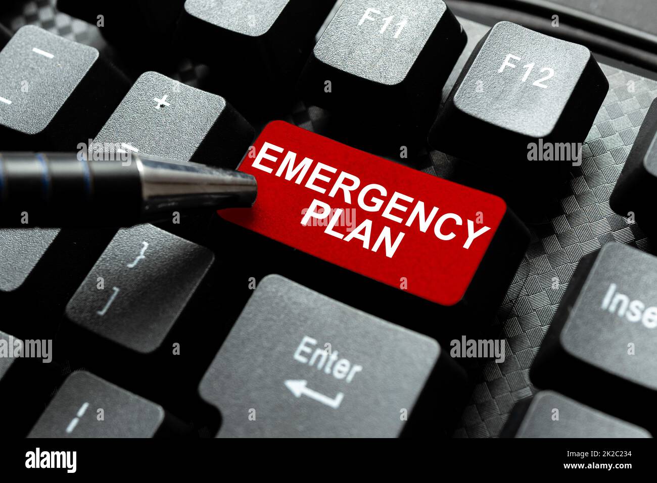 Didascalia concettuale piano di emergenza. Parola scritta sulle istruzioni che delinea che cosa i lavoratori dovrebbero fare in pericolo digitando le descrizioni di immagine e le parole chiavi, entrando in nuovo Web site del Internet Foto Stock