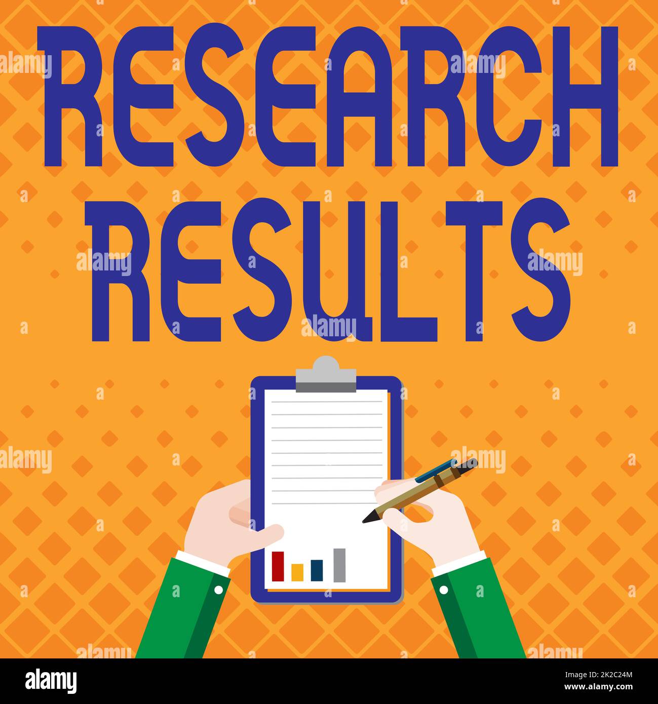 Segno che visualizza i risultati della ricerca. Concetto che indica i risultati dello studio sulla base delle informazioni raccolte negli Appunti di tenuta degli associati aziendali che documentano i rapporti con Pen. Foto Stock