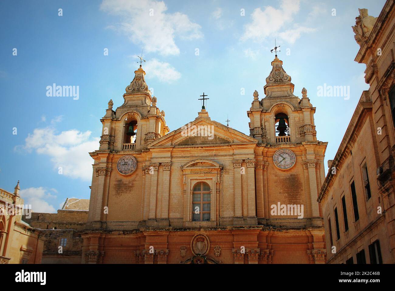 Cattedrale di San Paolo progettata dall'architetto Lorenzo Gafa a Mdina, Malta Foto Stock